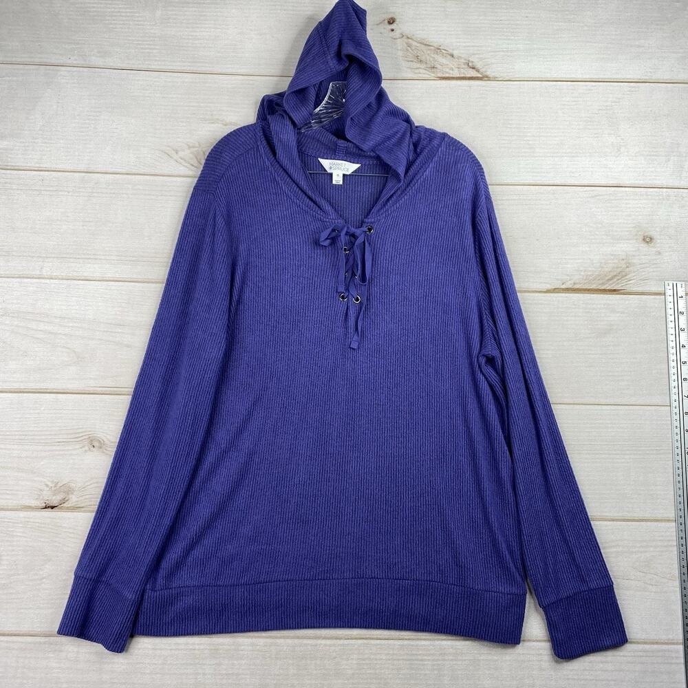 Market & Spruce Hoodie XXL Purple Knit Stretch Hooded Long Sleeve Ribbed Sweater